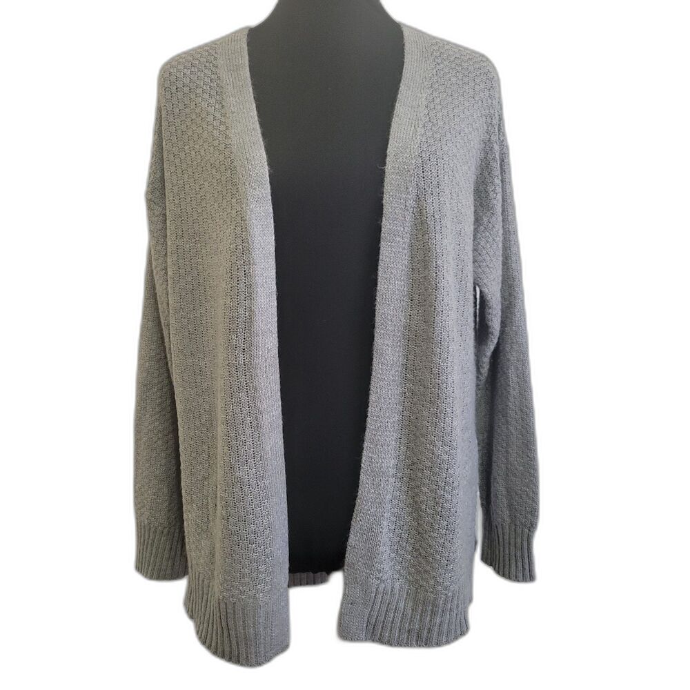 Moral Fiber gray knit open cardigan lattice detail back size medium